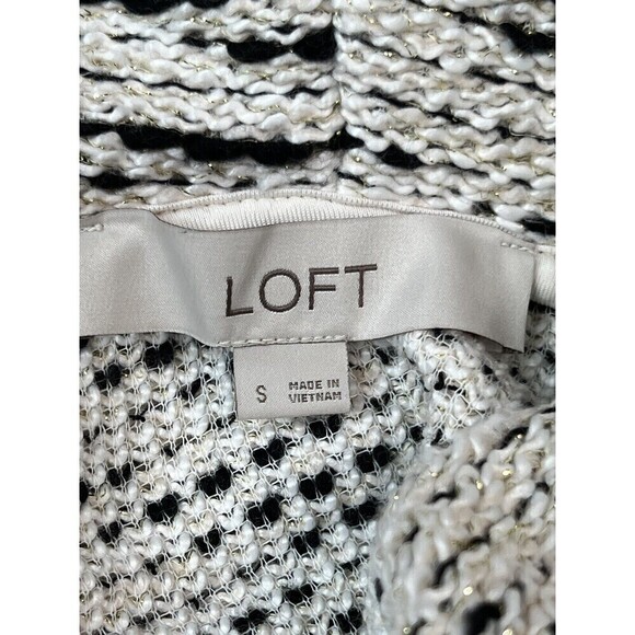 Loft Chunky Knit Oversized Cowl Neck Short White Black Gold Thread Sweater Small - Picture 5 of 8